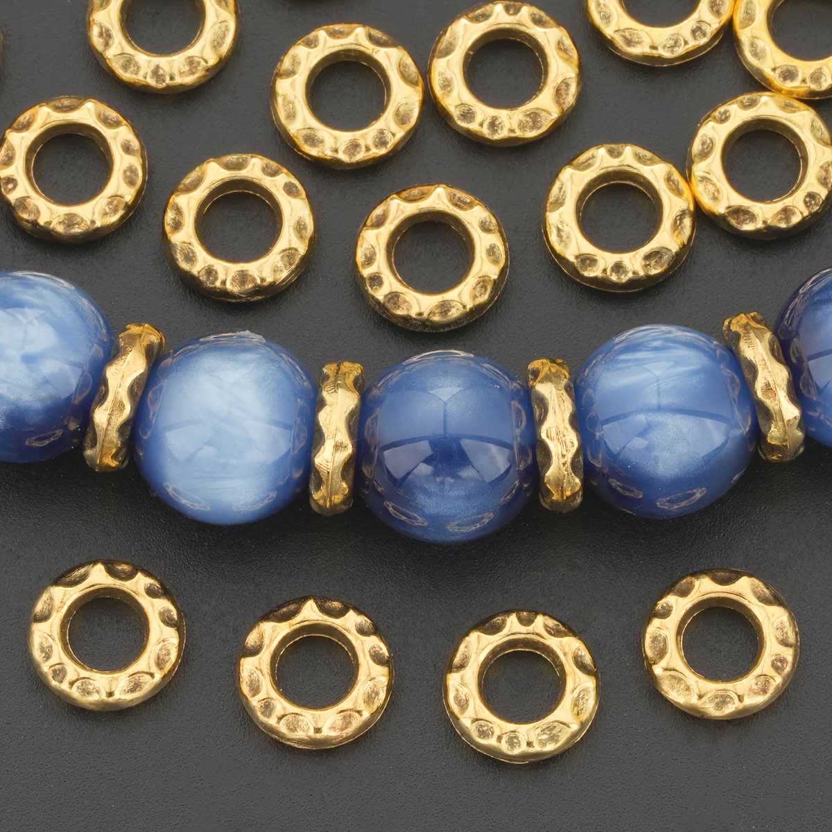 55pcs Antique Golden Round Hammered Spacer Beads